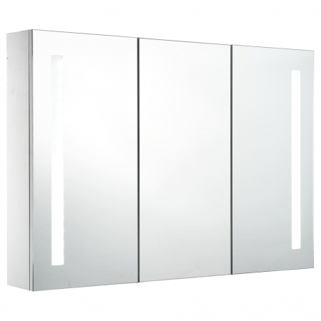 DULAP DE BAIE CU OGLINDA SI LED, ALB SI ARGINTIU, 89 X 14 X 62 CM [1]