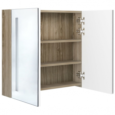 DULAP DE BAIE CU OGLINDA SI LED, ALB SI STEJAR, 62 X 14 X 60 CM [4]