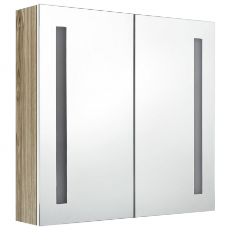 DULAP DE BAIE CU OGLINDA SI LED, ALB SI STEJAR, 62 X 14 X 60 CM [2]