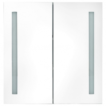 DULAP DE BAIE CU OGLINDA SI LED, ALB SI STEJAR, 62 X 14 X 60 CM [3]