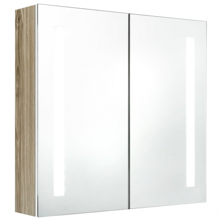 DULAP DE BAIE CU OGLINDA SI LED, ALB SI STEJAR, 62 X 14 X 60 CM [1]