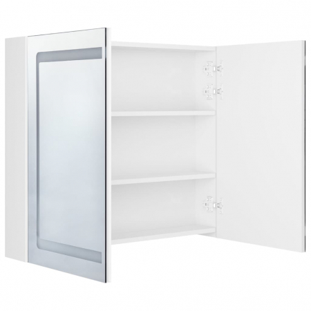 DULAP DE BAIE CU OGLINDA SI LED, ALB STRĂLUCITOR [4]