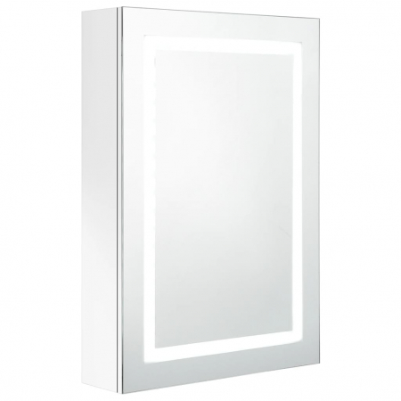 DULAP DE BAIE CU OGLINDA SI LED, ALB STRĂLUCITOR [1]