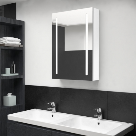 Dulap baie - DULAP DE BAIE CU OGLINDA SI LED, ALB STRĂLUCITOR, 50 X 13 X 70 CM
