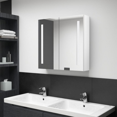 Dulap baie - DULAP DE BAIE CU OGLINDA SI LED ALB STRALUCITOR 62X14X60 CM, ALB STRĂLUCITOR, 62 X 14 X 60 CM
