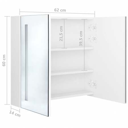 DULAP DE BAIE CU OGLINDA SI LED ALB STRALUCITOR 62X14X60 CM, ALB STRĂLUCITOR, 62 X 14 X 60 CM [7]
