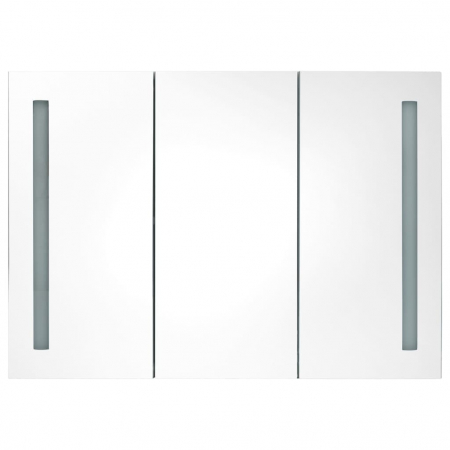 DULAP DE BAIE CU OGLINDA SI LED, ALB STRĂLUCITOR, 89 X 14 X 62 CM [2]
