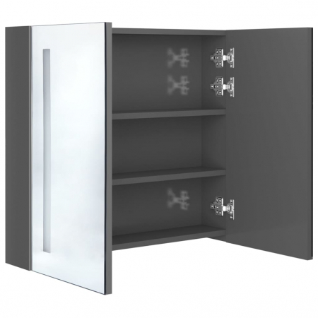 DULAP DE BAIE CU OGLINDA SI LED, CENUSIU STRĂLUCITOR, 62 X 14 X 60 CM [4]
