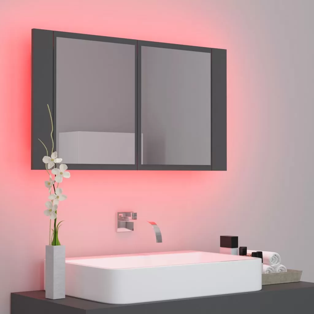 DULAP DE BAIE CU OGLINDA SI LED, GRI [3]