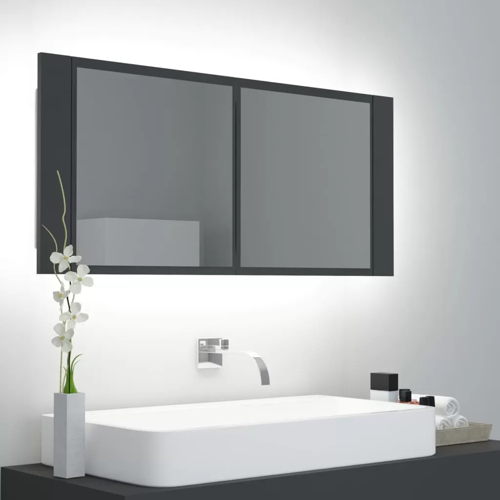 Baie - DULAP DE BAIE CU OGLINDA SI LED, GRI