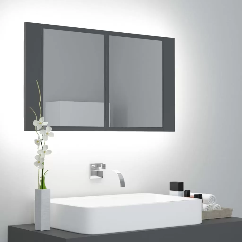 Amenajari Interioare - DULAP DE BAIE CU OGLINDA SI LED, GRI