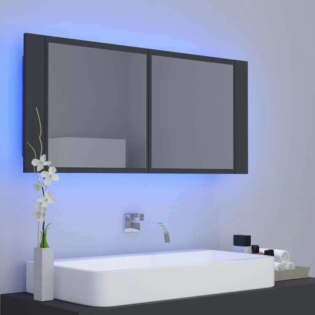 DULAP DE BAIE CU OGLINDA SI LED, GRI [4]