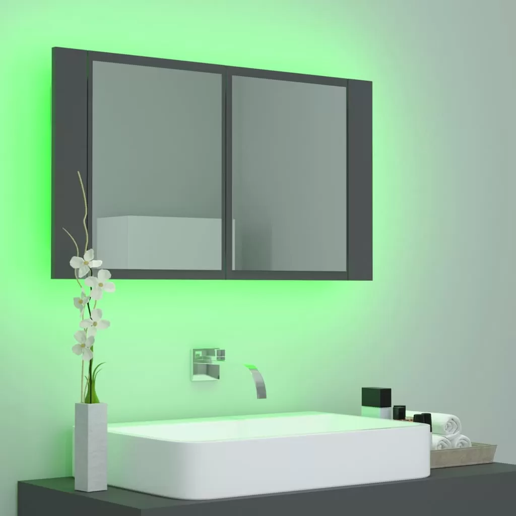 DULAP DE BAIE CU OGLINDA SI LED, GRI [4]