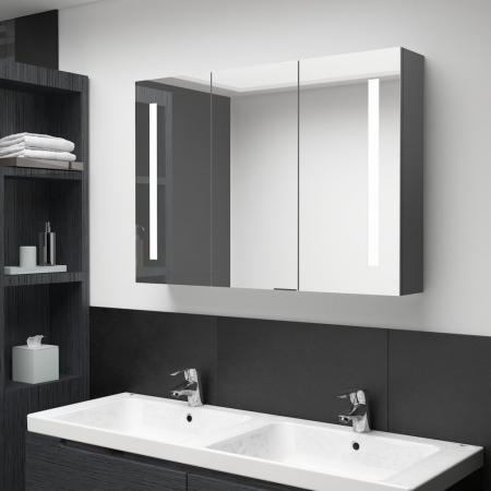 Baie - DULAP DE BAIE CU OGLINDA SI LED, GRI, 89 X 14 X 62 CM
