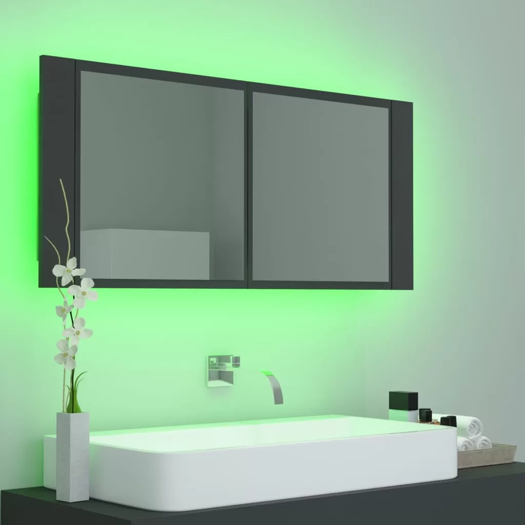 DULAP DE BAIE CU OGLINDA SI LED, GRI [5]