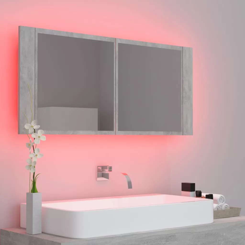 DULAP DE BAIE CU OGLINDA SI LED, GRI BETON [5]