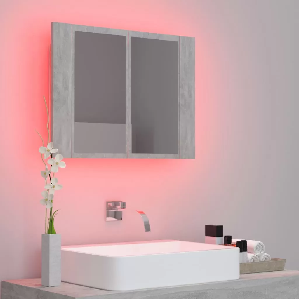 DULAP DE BAIE CU OGLINDA SI LED, GRI BETON [3]