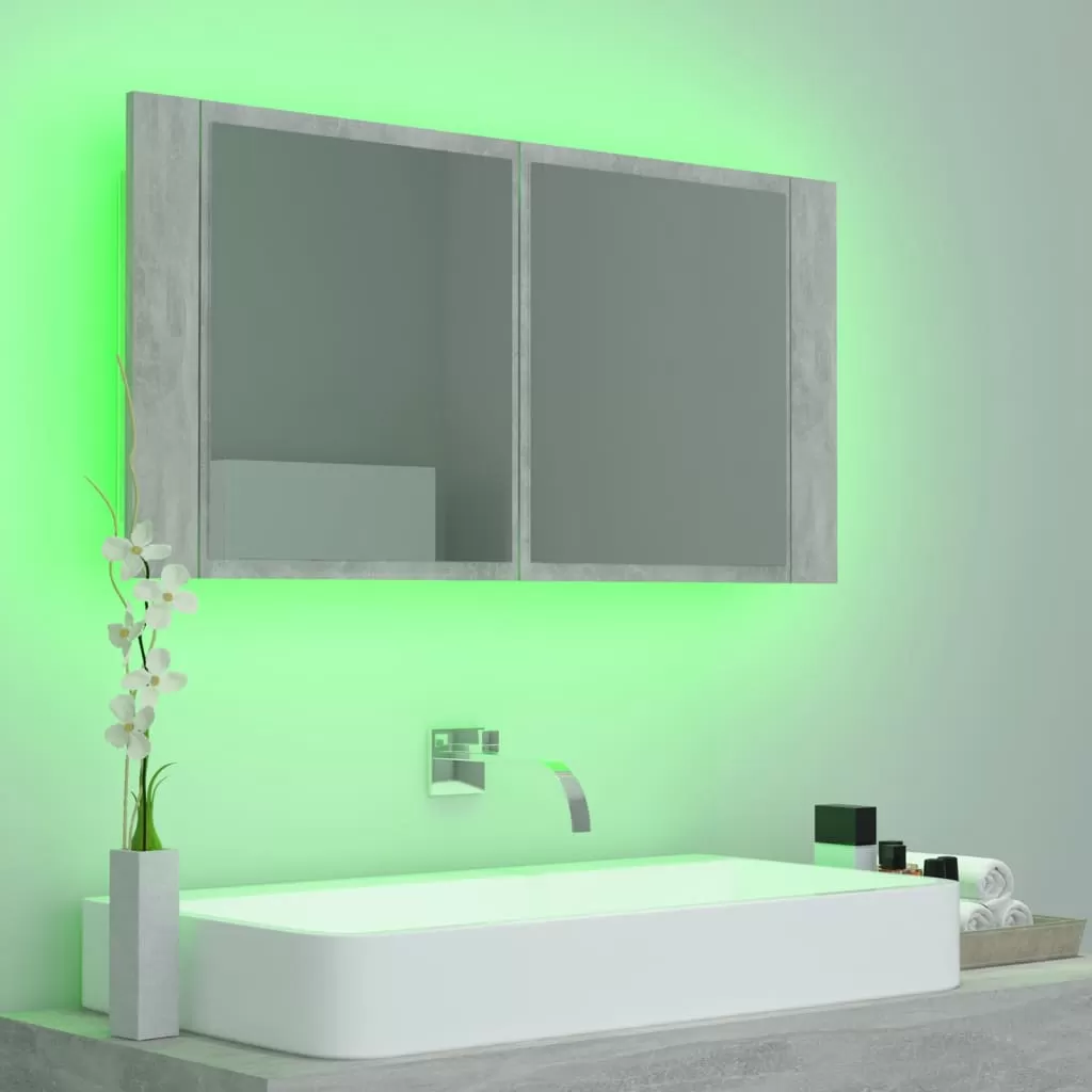 DULAP DE BAIE CU OGLINDA SI LED, GRI BETON [3]