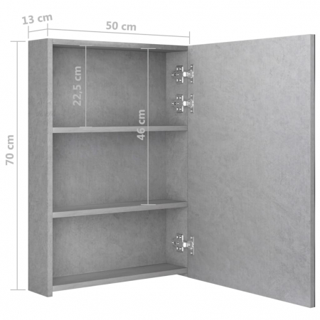 DULAP DE BAIE CU OGLINDA SI LED, GRI BETON, 50 X 13 X 70 CM [7]