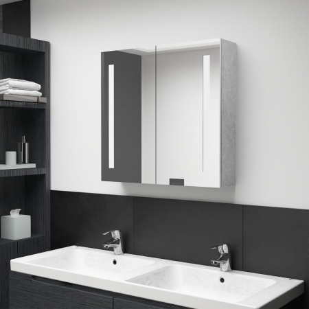 Amenajari Interioare - DULAP DE BAIE CU OGLINDA SI LED, GRI BETON, 62 X 14 X 60 CM