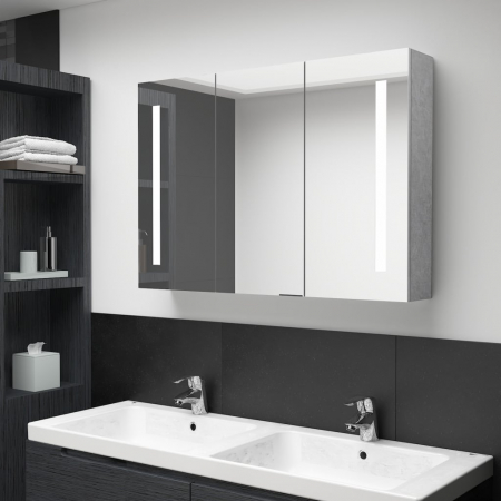 Amenajari Interioare - DULAP DE BAIE CU OGLINDA SI LED, GRI BETON, 89 X 14 X 62 CM