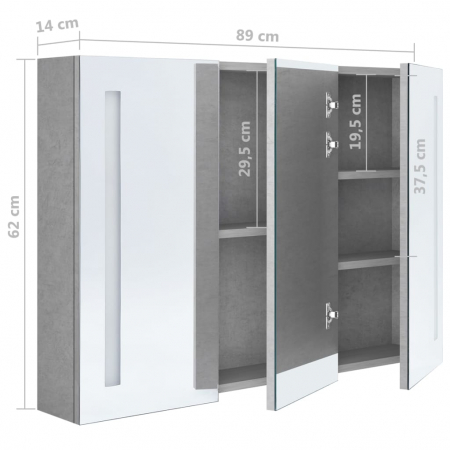 DULAP DE BAIE CU OGLINDA SI LED, GRI BETON, 89 X 14 X 62 CM [7]