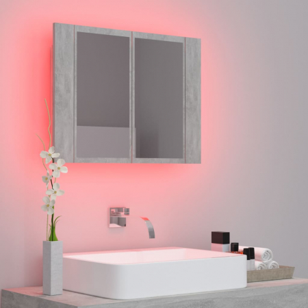 DULAP DE BAIE CU OGLINDA SI LED, GRI BETON [3]