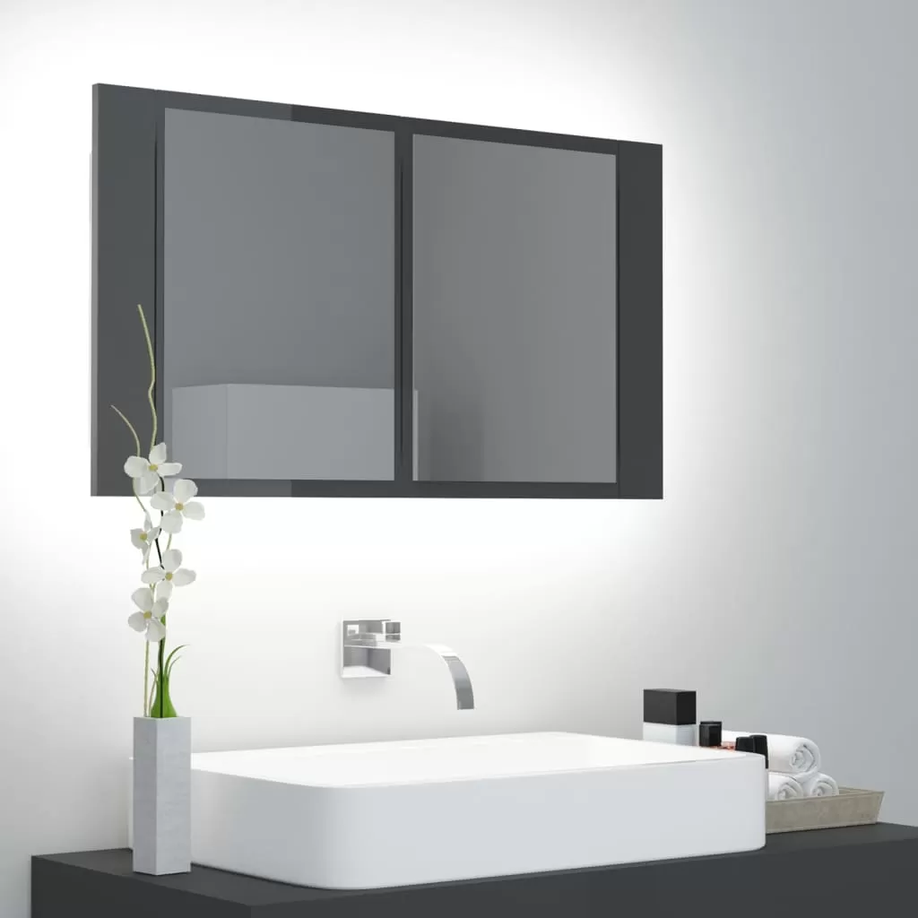Dulap baie - DULAP DE BAIE CU OGLINDA SI LED, GRI LUCIOS