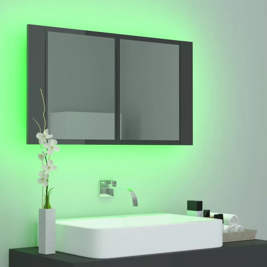 DULAP DE BAIE CU OGLINDA SI LED, GRI LUCIOS [4]