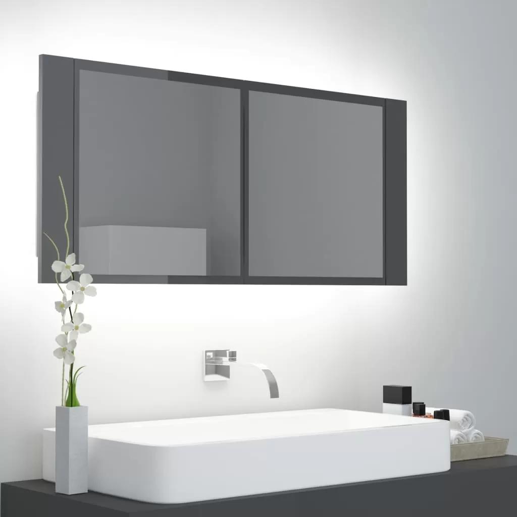 Dulap baie - DULAP DE BAIE CU OGLINDA SI LED, GRI LUCIOS
