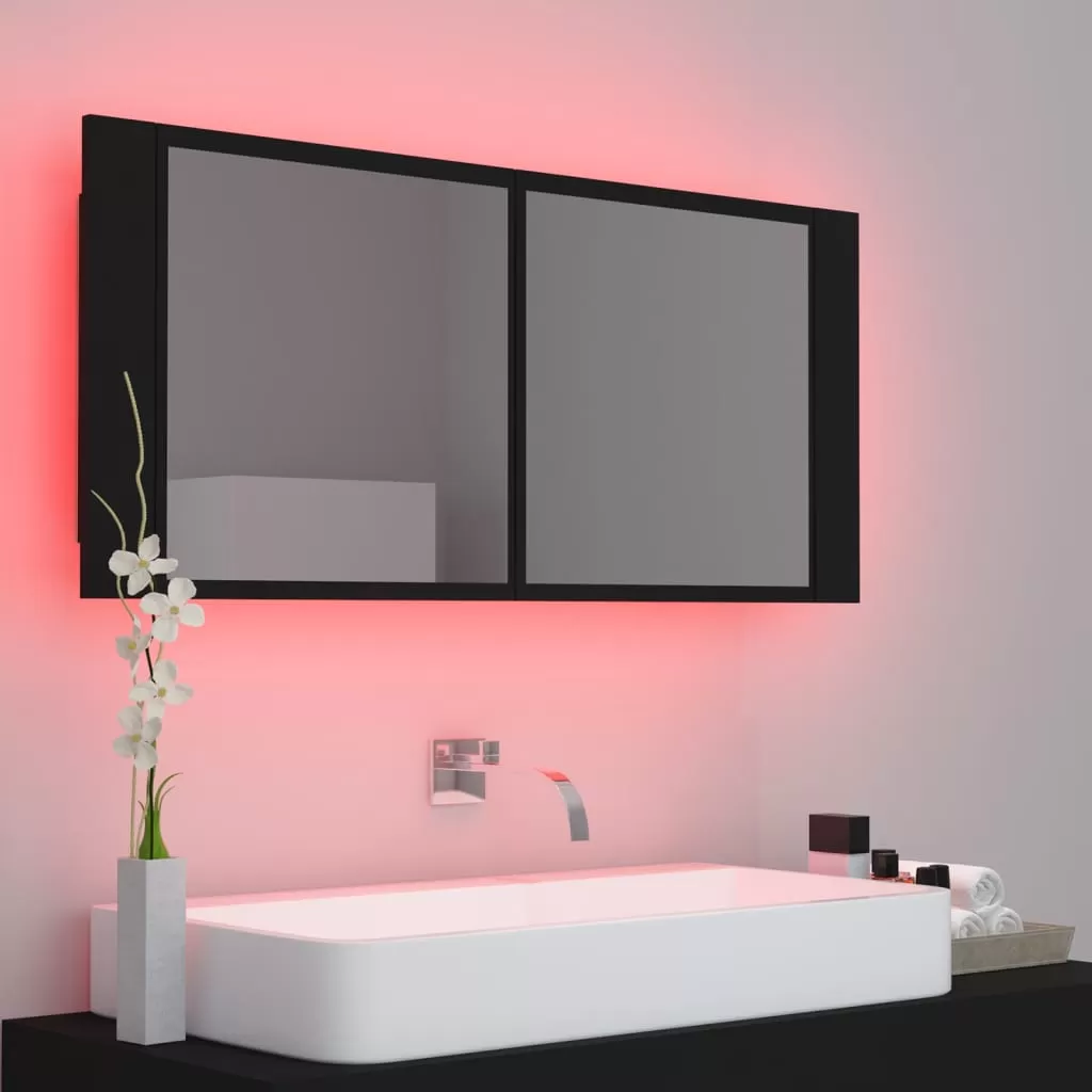 DULAP DE BAIE CU OGLINDA SI LED, NEGRU [6]