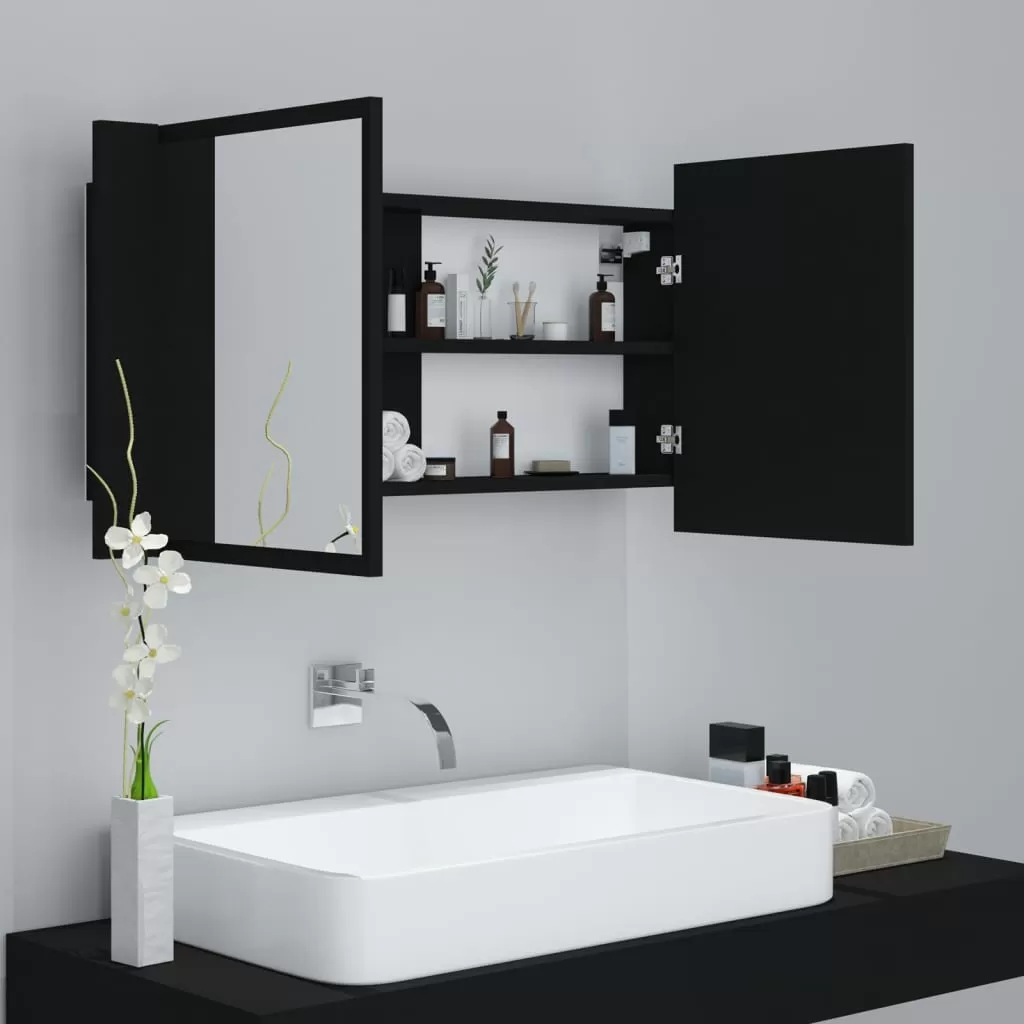 DULAP DE BAIE CU OGLINDA SI LED, NEGRU [5]