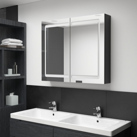 Baie - DULAP DE BAIE CU OGLINDA SI LED, NEGRU
