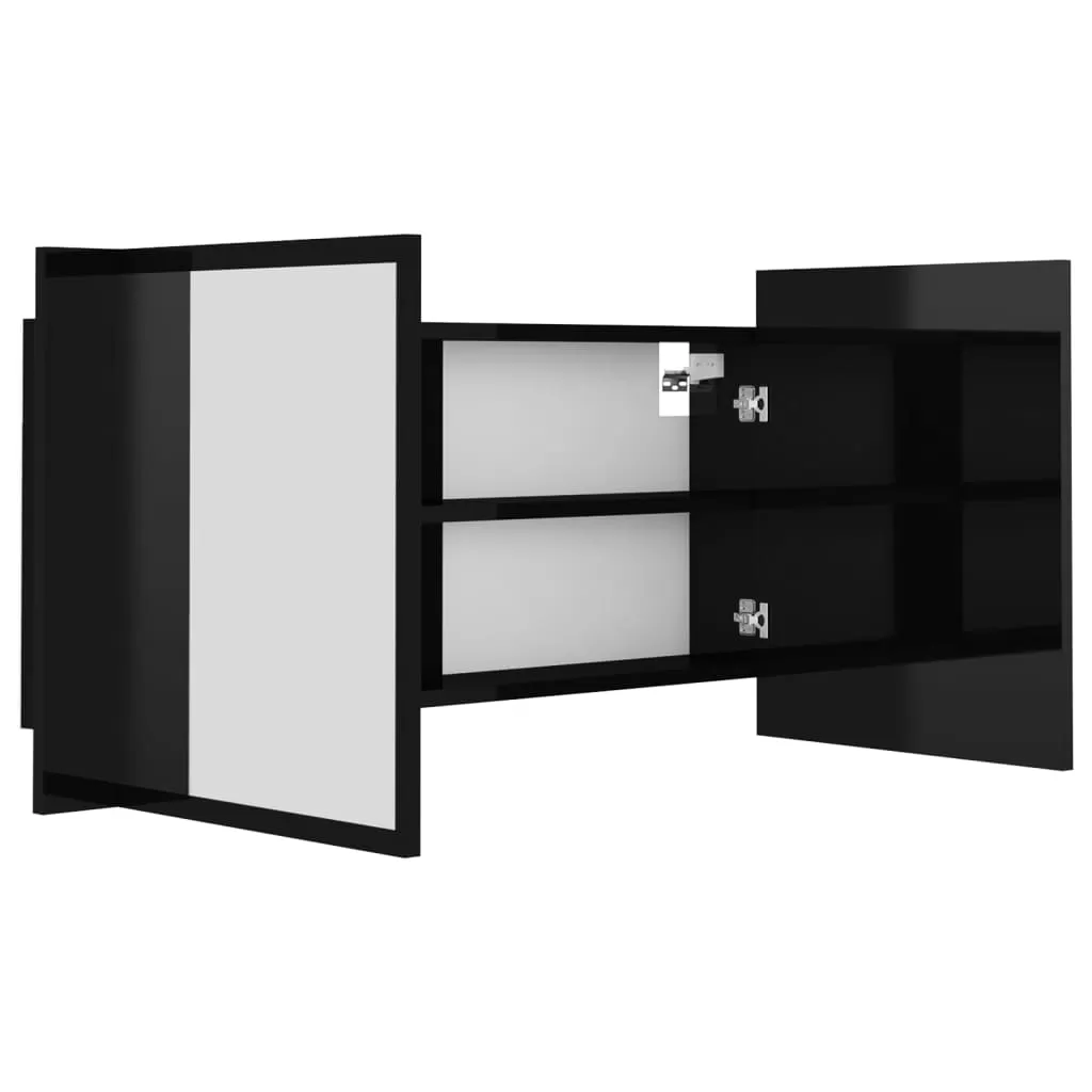 DULAP DE BAIE CU OGLINDA SI LED, NEGRU LUCIOS [10]