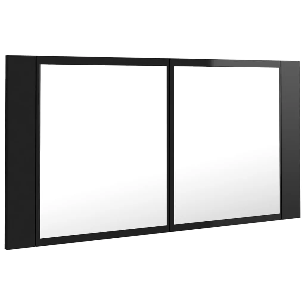 DULAP DE BAIE CU OGLINDA SI LED, NEGRU LUCIOS [7]