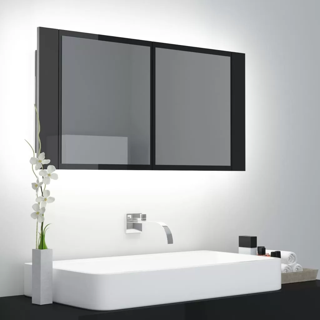 Dulap baie - DULAP DE BAIE CU OGLINDA SI LED, NEGRU LUCIOS