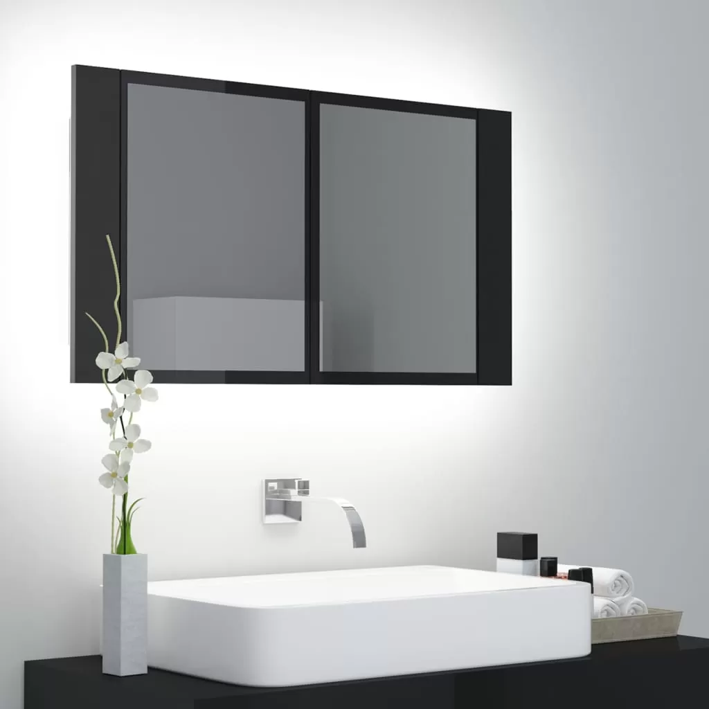Dulap baie - DULAP DE BAIE CU OGLINDA SI LED, NEGRU LUCIOS