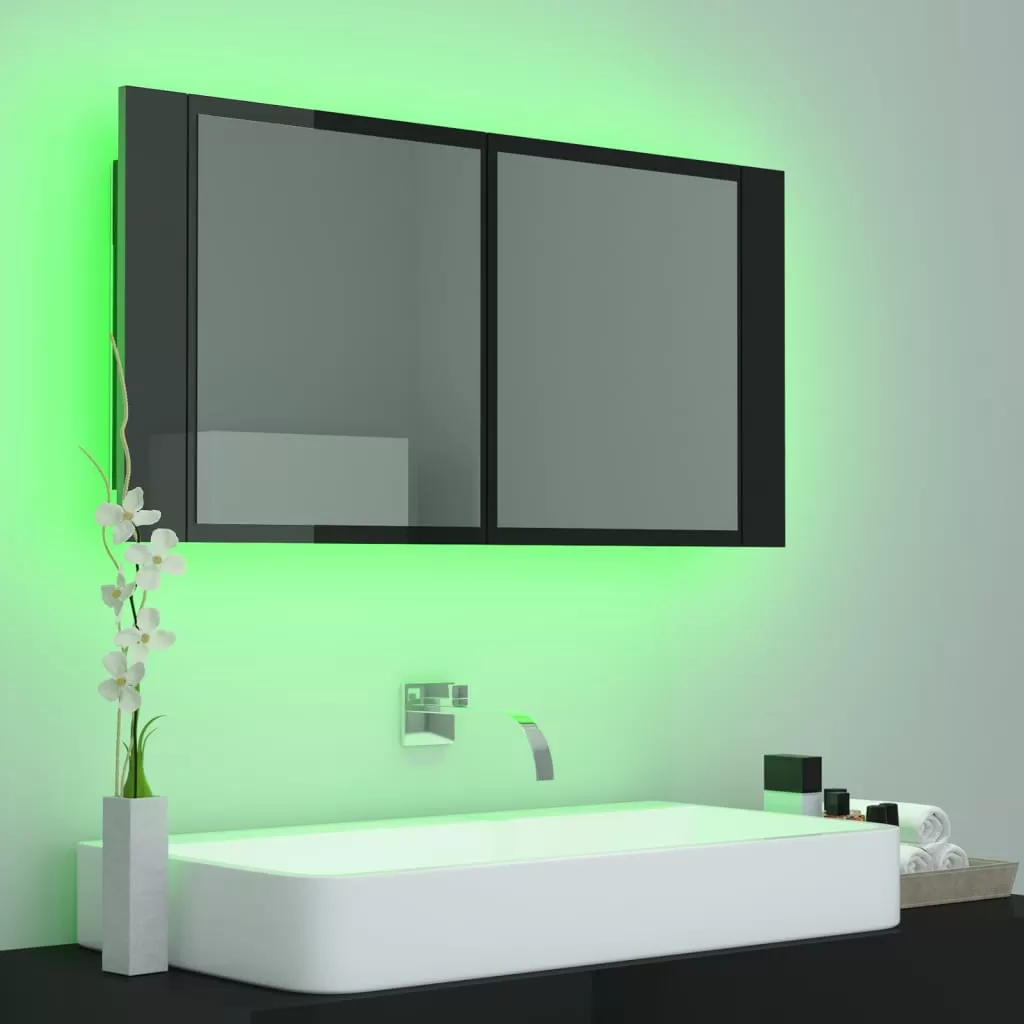DULAP DE BAIE CU OGLINDA SI LED, NEGRU LUCIOS [3]