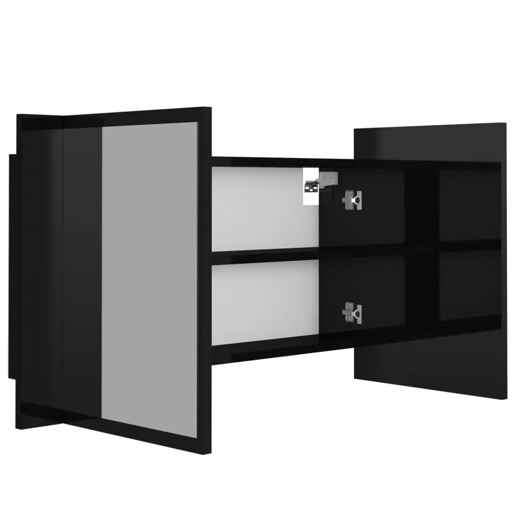 DULAP DE BAIE CU OGLINDA SI LED, NEGRU LUCIOS [10]