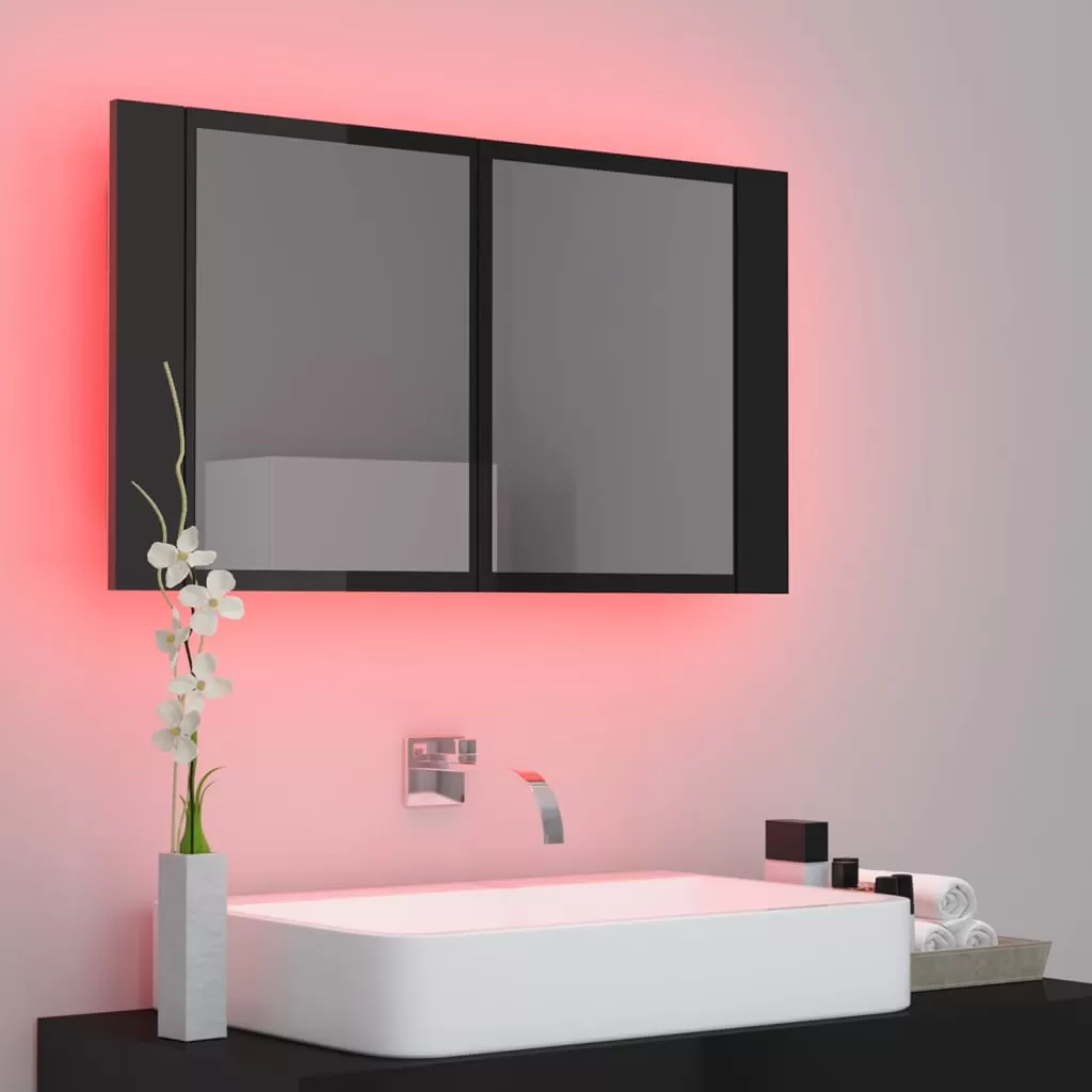 DULAP DE BAIE CU OGLINDA SI LED, NEGRU LUCIOS [3]