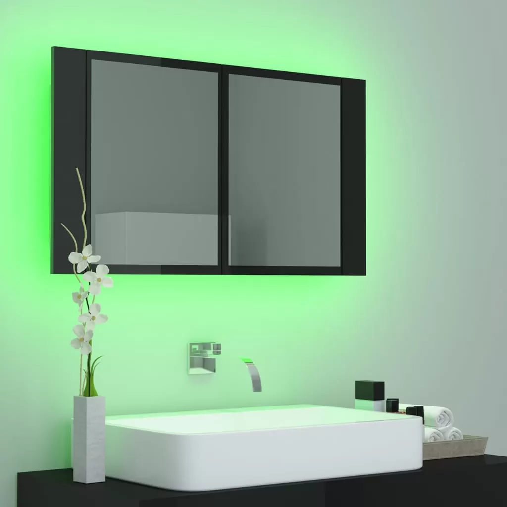DULAP DE BAIE CU OGLINDA SI LED, NEGRU LUCIOS [4]