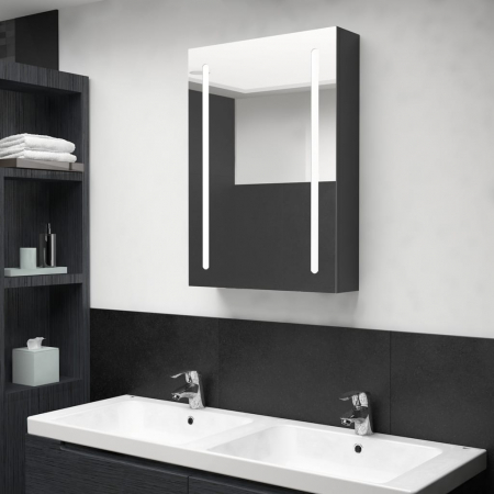 Dulap baie - DULAP DE BAIE CU OGLINDA SI LED, NEGRU STRĂLUCITOR, 50 X 13 X 70 CM