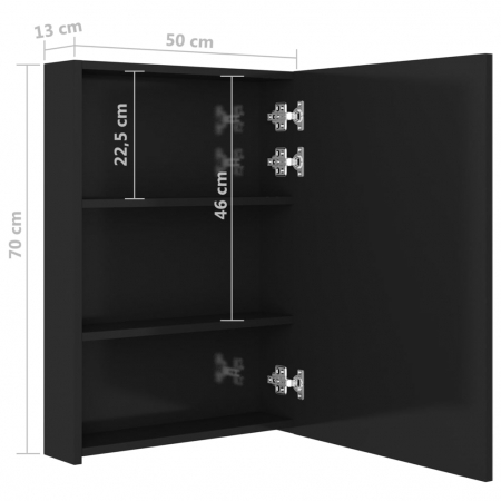 DULAP DE BAIE CU OGLINDA SI LED, NEGRU STRĂLUCITOR, 50 X 13 X 70 CM [7]