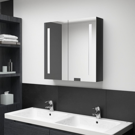 Dulap baie - DULAP DE BAIE CU OGLINDA SI LED NEGRU STRALUCITOR 62X14X60 CM, NEGRU STRĂLUCITOR, 62 X 14 X 60 CM