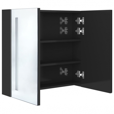 DULAP DE BAIE CU OGLINDA SI LED NEGRU STRALUCITOR 62X14X60 CM, NEGRU STRĂLUCITOR, 62 X 14 X 60 CM [4]