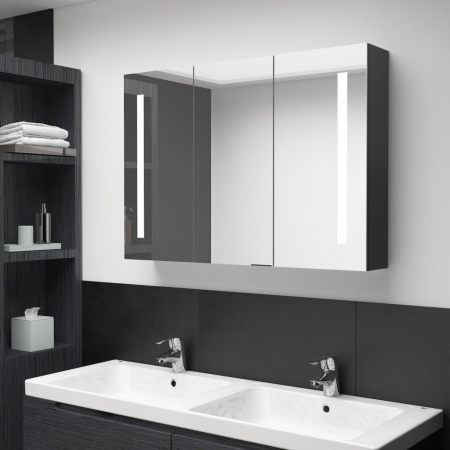 Baie - DULAP DE BAIE CU OGLINDA SI LED, NEGRU STRĂLUCITOR, 89 X 14 X 62 CM