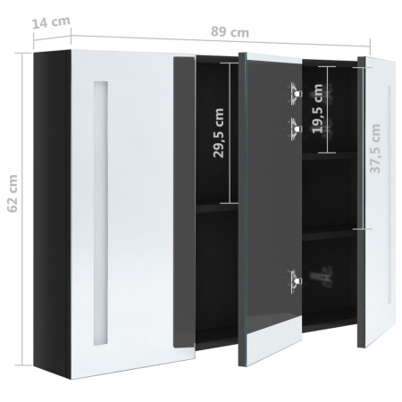 DULAP DE BAIE CU OGLINDA SI LED, NEGRU STRĂLUCITOR, 89 X 14 X 62 CM [7]