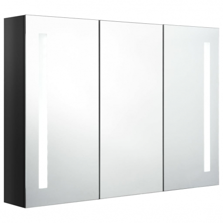 DULAP DE BAIE CU OGLINDA SI LED, NEGRU STRĂLUCITOR, 89 X 14 X 62 CM [2]