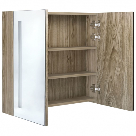 DULAP DE BAIE CU OGLINDA SI LED, STEJAR, 62 X 14 X 60 CM [4]