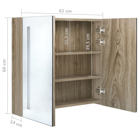 DULAP DE BAIE CU OGLINDA SI LED, STEJAR, 62 X 14 X 60 CM [7]